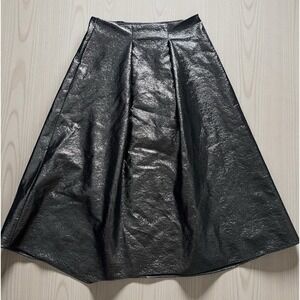 Hunter Bell Size 12 Black Faux Leather Midi Full‎ Skirt Holiday Festive
